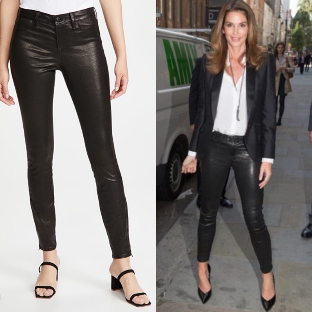 $895 J Brand Lambskin Leather Pants in black noir 25